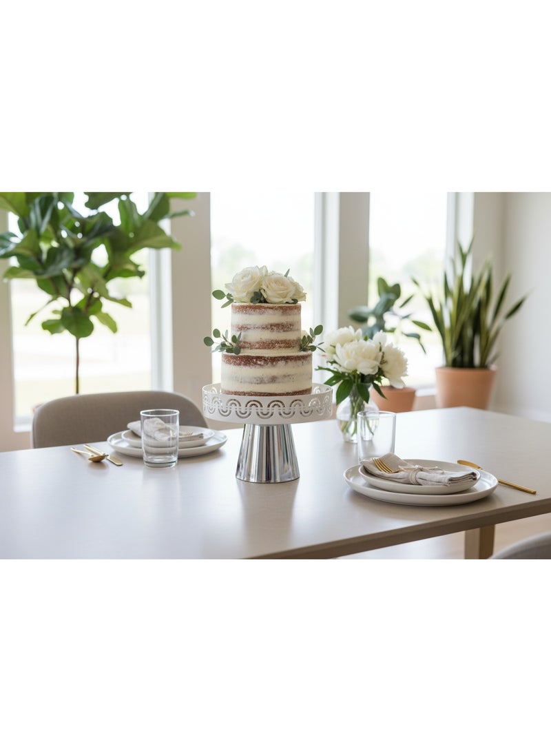 AKDC حامل كعكة رمضان، طبق سيراميك فاخر مع قاعدة كروم مصقولة، طبق زخرفي مثالي للاستضافة - 30 سم - Image 2